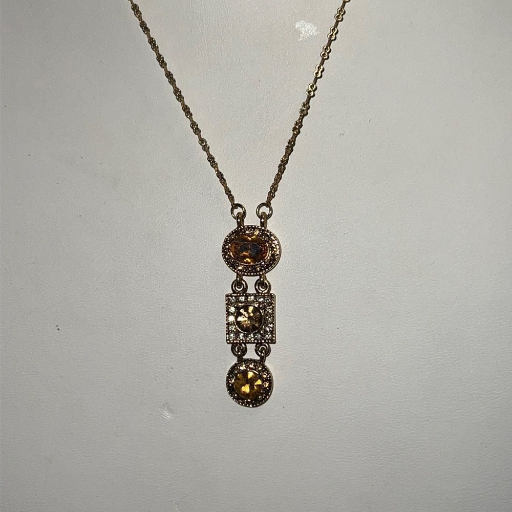 Premier Design Honey Amber Crystal Journey Gold Tone Necklace